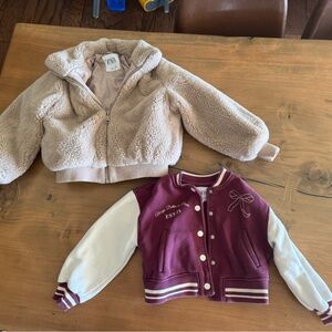 Zara Kids Burgundy and Cream Varsity Jacket & Beige Teddy Coat ( Price for Both)
